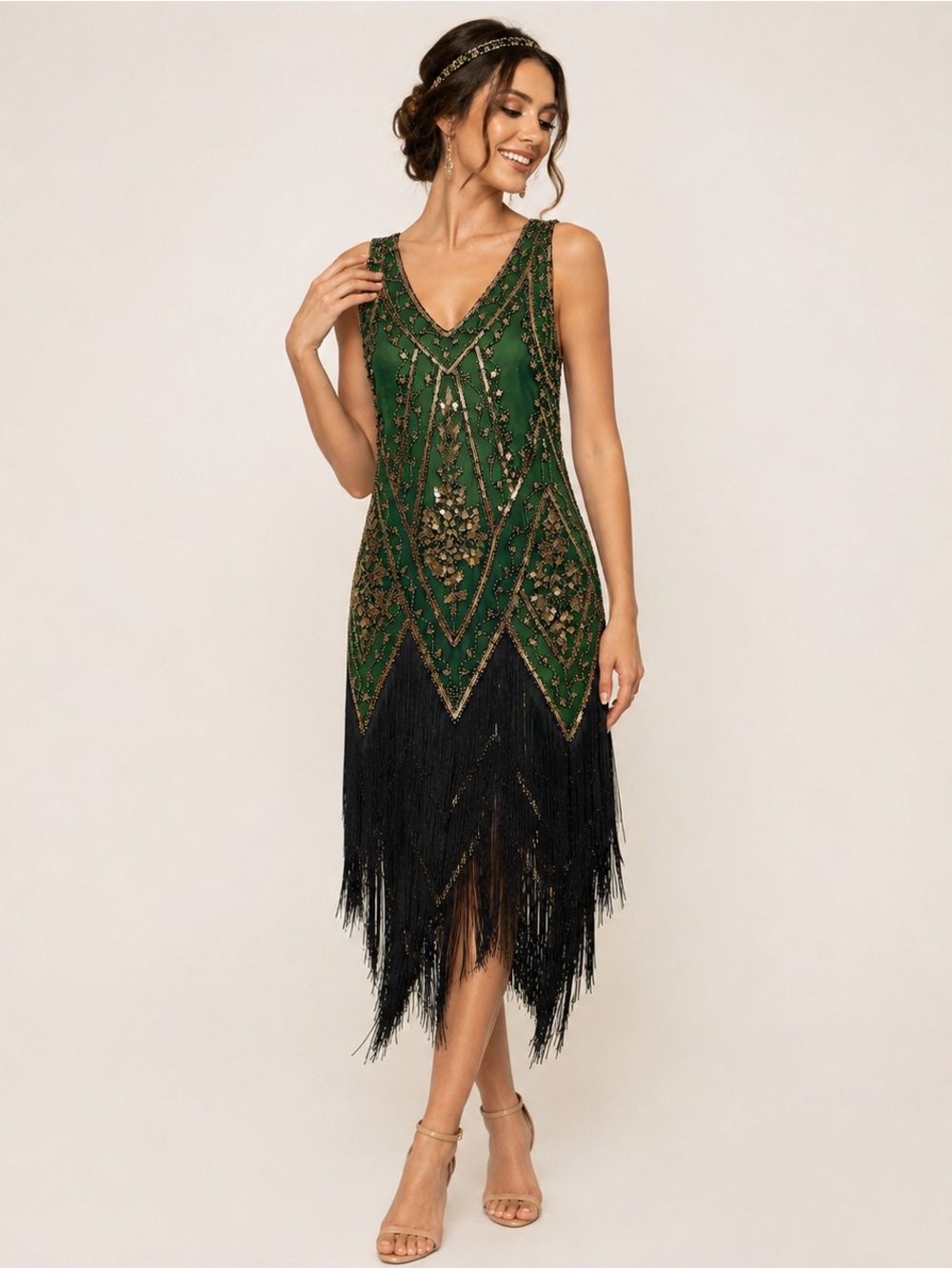 PrettyGuide Gatsby Flapper Beaded Fringe Dress Size Small